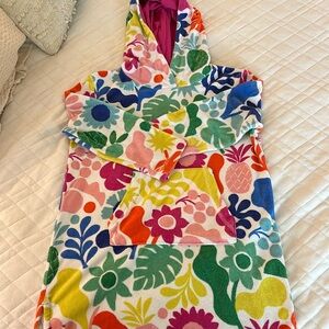 Mini Boden Toweling Hoodie Dress Green Floral 6-7yrs Cover Up Terry Cloth